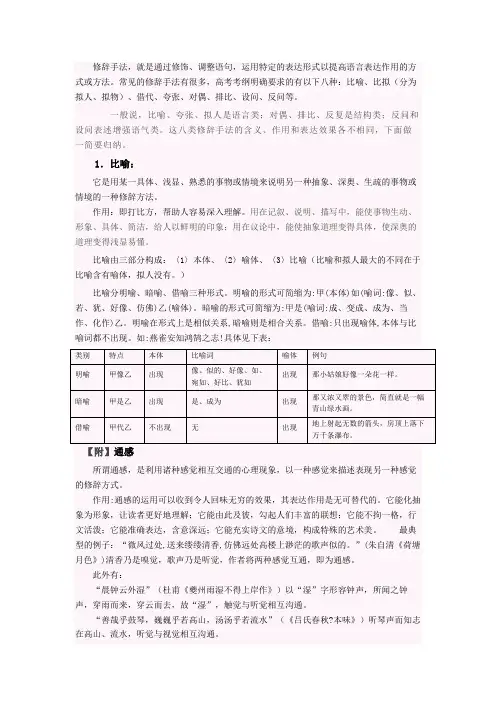 高考九种常见修辞手法的含义