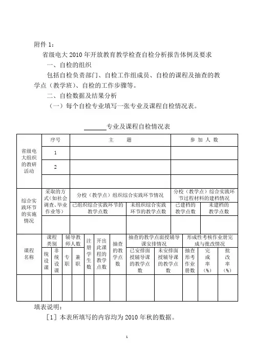 省级电大2010年开放教育教学检查自检分析报告体例及要求