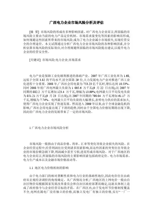 广西电力企业市场风险分析及评估