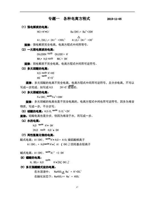 专题一 各种电离方程式