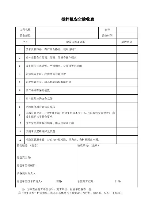 搅拌机安全验收表