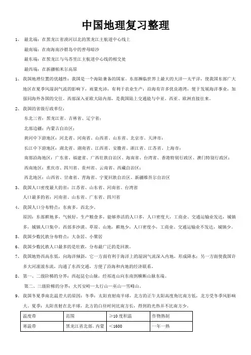 中国地理知识点整理