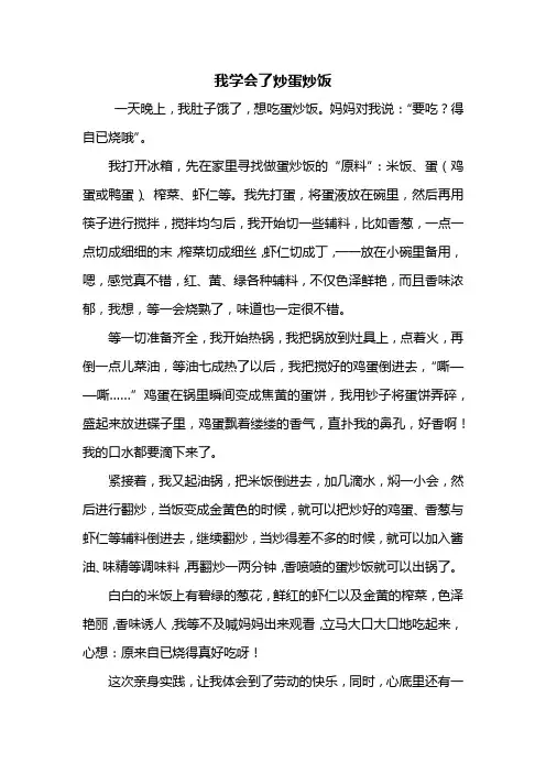 四年级作文：我学会了炒蛋炒饭作文600字