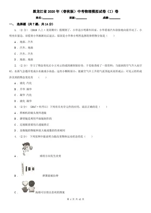 黑龙江省2020年(春秋版)中考物理模拟试卷(I)卷