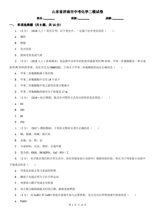 山东省济南市中考化学二模试卷