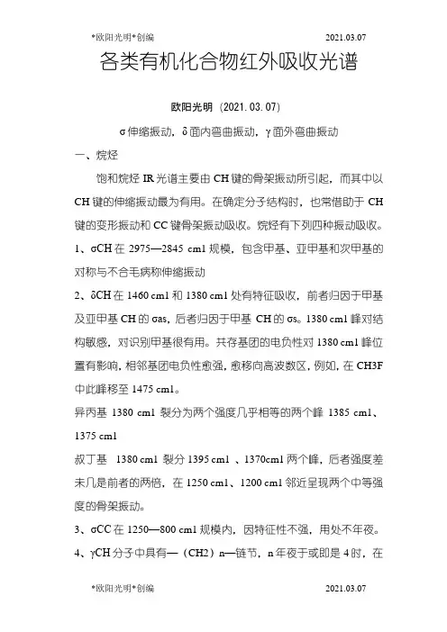 2021年红外--各类有机物的红外吸收峰