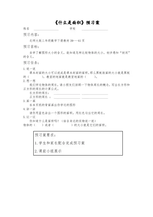 《什么是面积》预习案