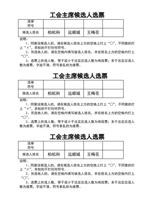 (完整word版)工会委员候选人选票(式样)
