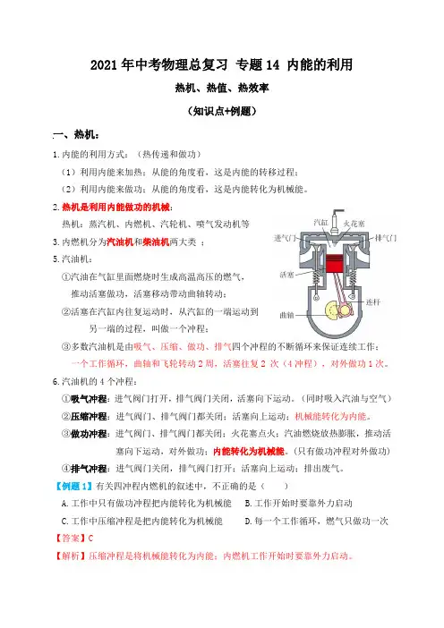 专题14内能的利用(热机、热值、热效率)知识点+例题—2021届九年级中考物理一轮总复习专题讲义