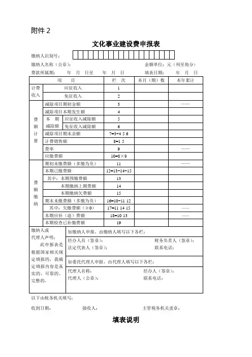 文化事业建设费申报表(国税)
