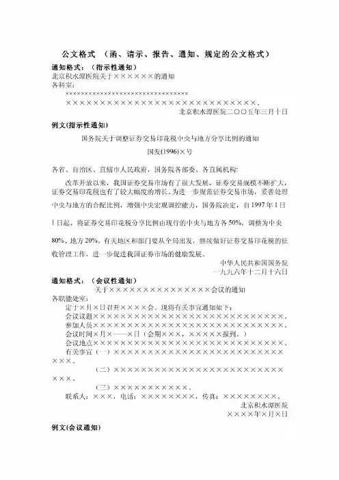 公文格式 (函、请示、报告、通知、规定的公文格式)(免费下载)