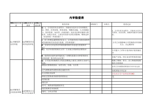 新版三体系内审检查表-按条款