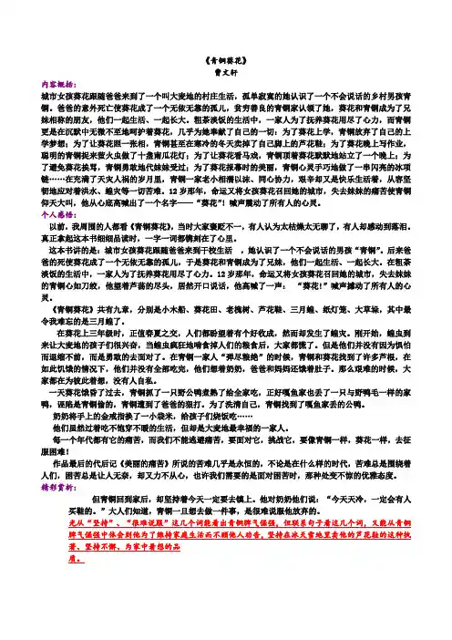 青铜葵花。内容概括+个人感悟+精彩赏析