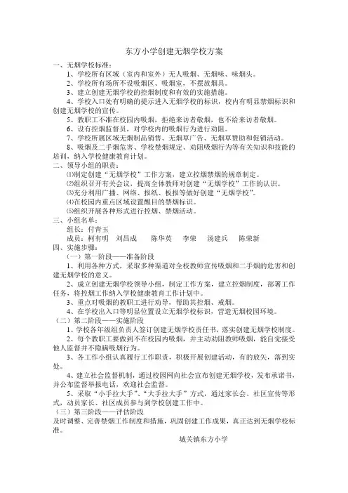 东方小学创建无烟学校方案