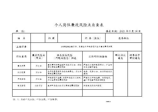 个人岗位廉政风险点自查表