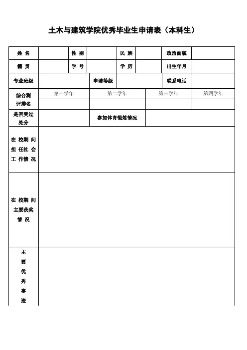 大学生优秀毕业生申请表