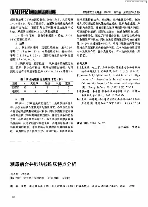 糖尿病合并肺结核临床特点分析