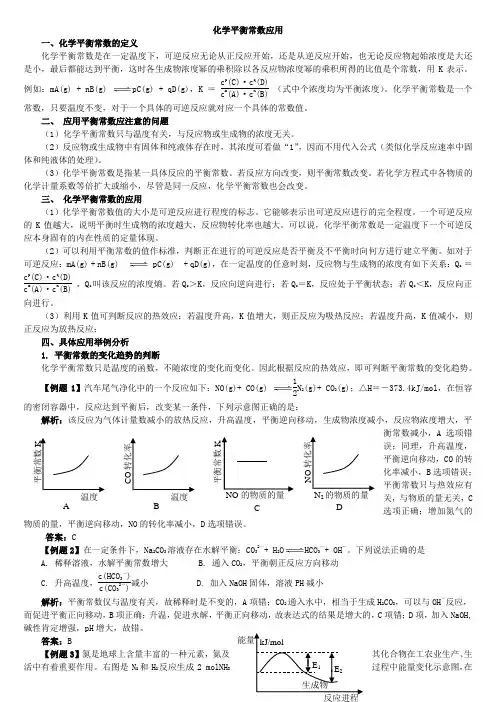 高考化学复习专题：化学平衡常数应用