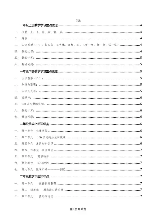 教资面试-人教版小学数学知识点梳理(包括目录及重点概念)