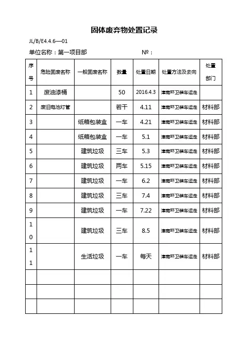 固体废弃物处置记录