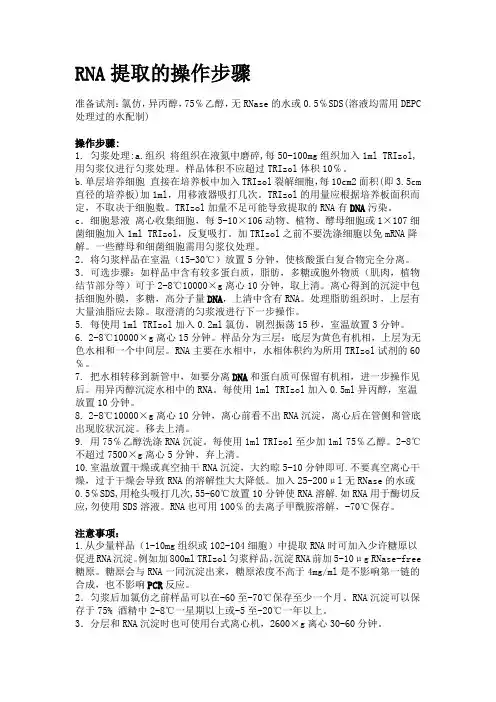 RNA提取的操作步骤--经验