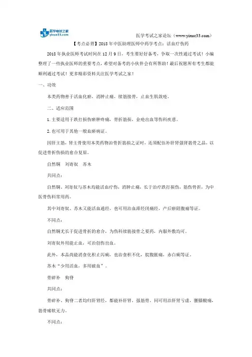 【考点必背】2018年中医助理医师中药学考点：活血疗伤药