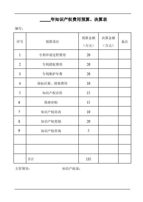 知识产权费用预算决算表(参照模板)