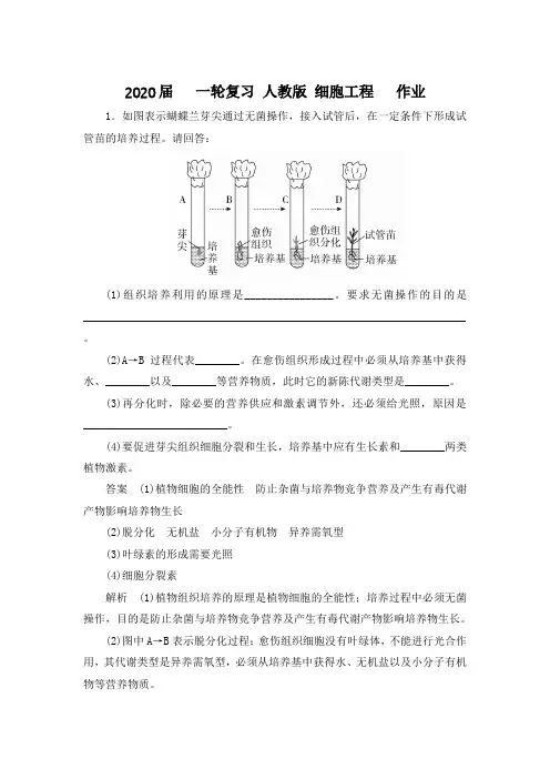 2020届高中生物一轮复习人教版 细胞工程作业含答案