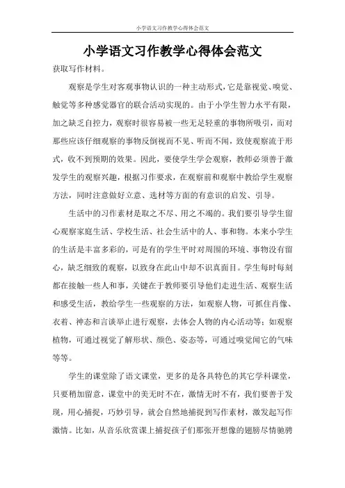 心得体会 小学语文习作教学心得体会范文
