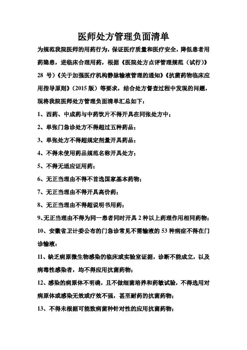 处方管理负面清单