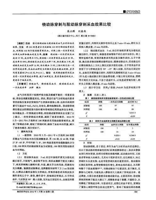 桡动脉穿刺与股动脉穿刺采血效果比较