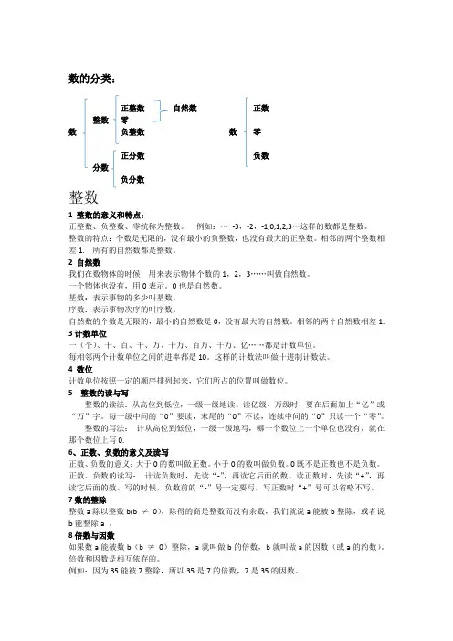小学数学总复习知识点  整数