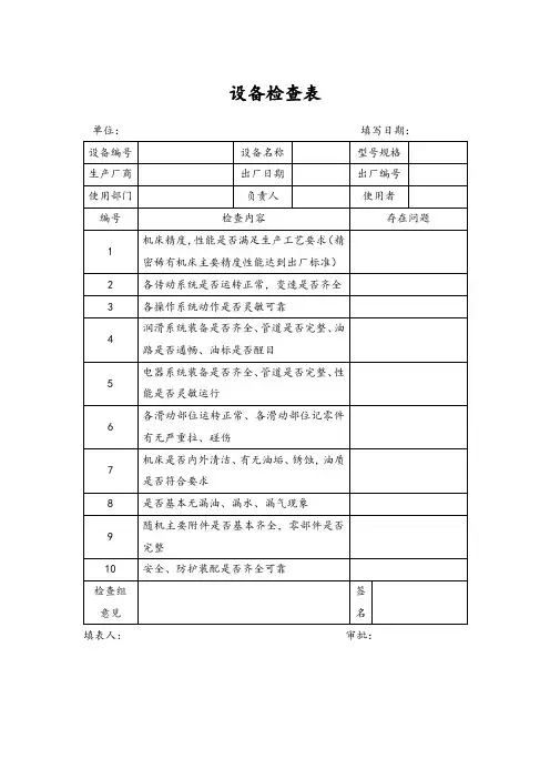 设备管理表格模板