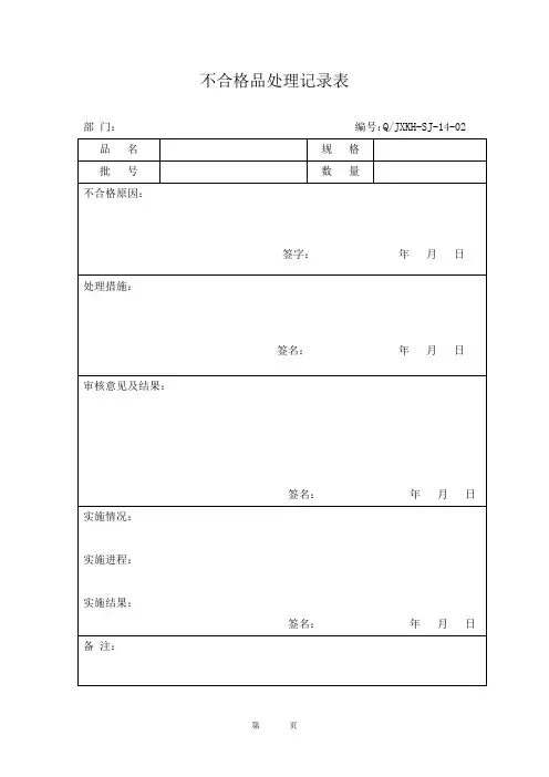 不合格品处理审核表