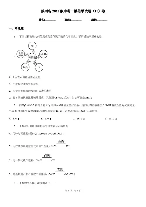 陕西省2019版中考一模化学试题(II)卷