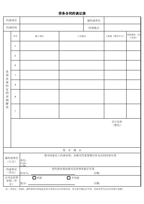 劳务合同约谈记录(附表3)