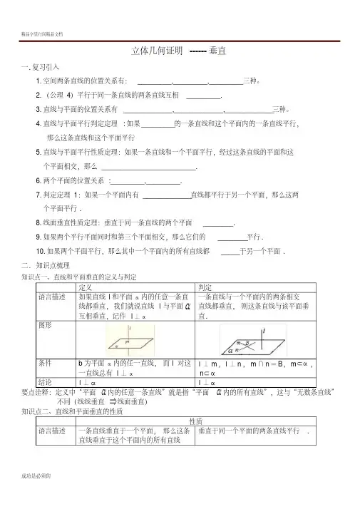 立体几何证明垂直专项含练习题及答案