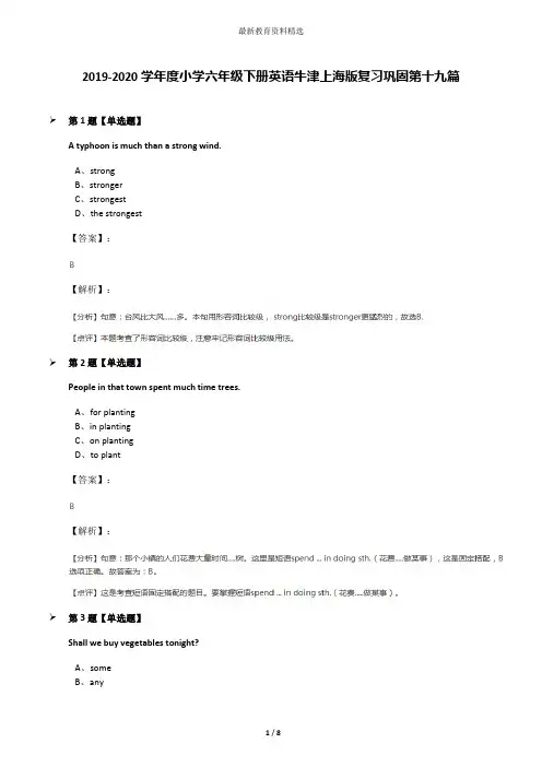 2019-2020学年度小学六年级下册英语牛津上海版复习巩固第十九篇