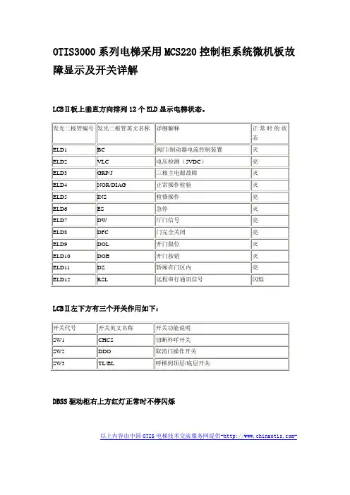 OTIS3000系列电梯采用MCS220控制柜系统微机板故障显示及开关