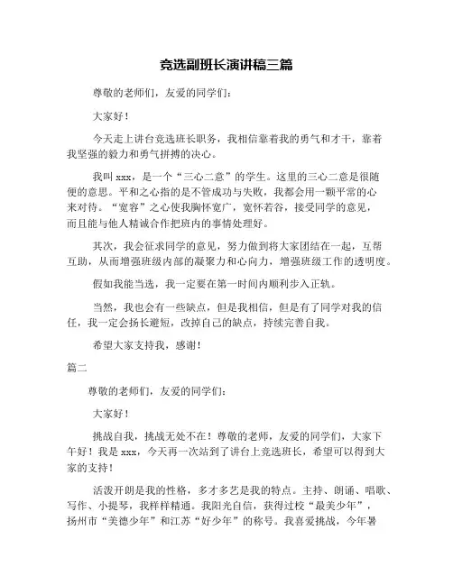竞选副班长演讲稿三篇