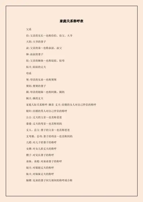 家庭关系称呼表
