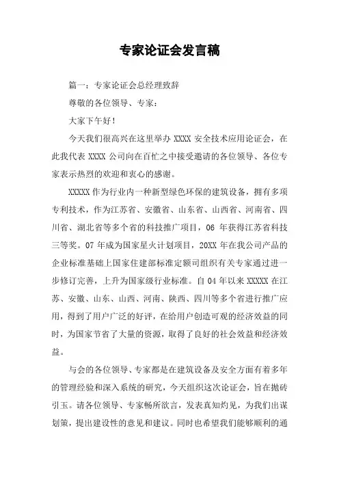 专家论证会发言稿