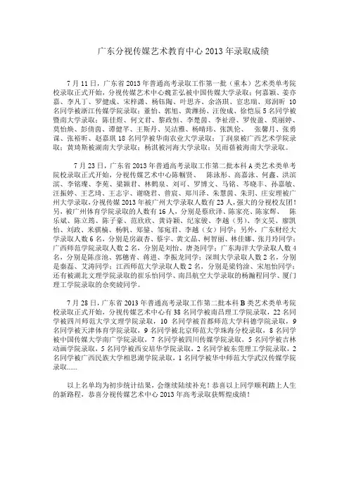 广东分视传媒艺术教育中心2013年录取成绩