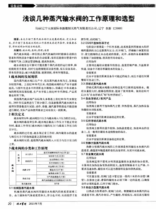 浅谈几种蒸汽输水阀的工作原理和选型