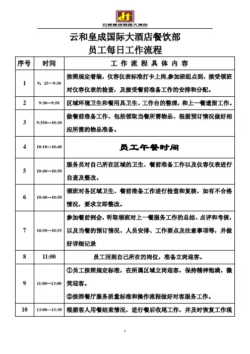 员工每日工作流程(表格)