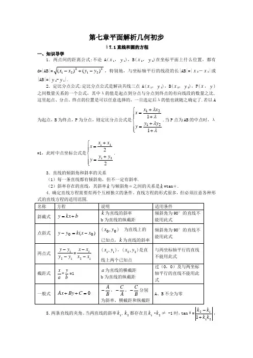 高中数学经典错因正解汇总：第七章平面解析几何初步
