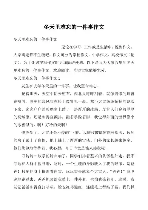 冬天里难忘的一件事作文
