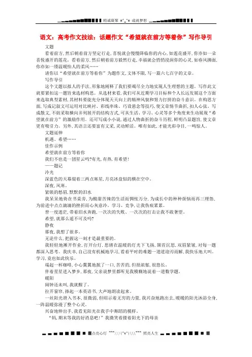 高三语文 经典话题作文题写作指导：《希望就在前方等着你》写作导引