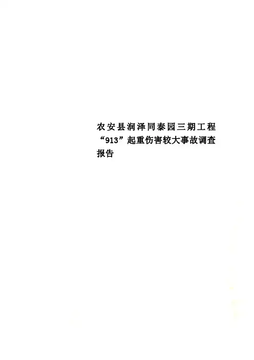 农安县润泽同泰园三期工程“913”起重伤害较大事故调查报告