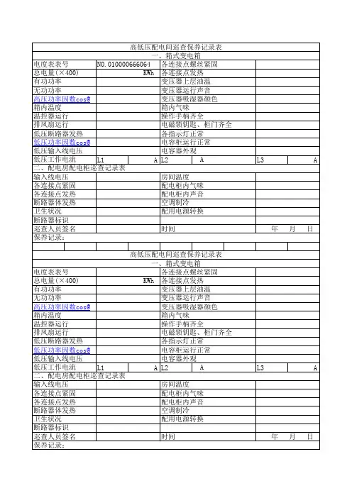 高低压配电间巡查保养记录表